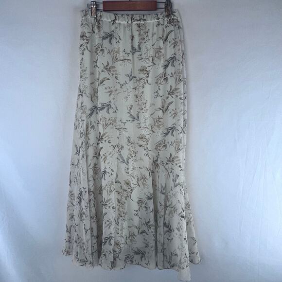 Drew Anthro S Joslyn Neutral Cream Floral Chiffon Long Midi Maxi Length Skirt - Picture 2 of 6
